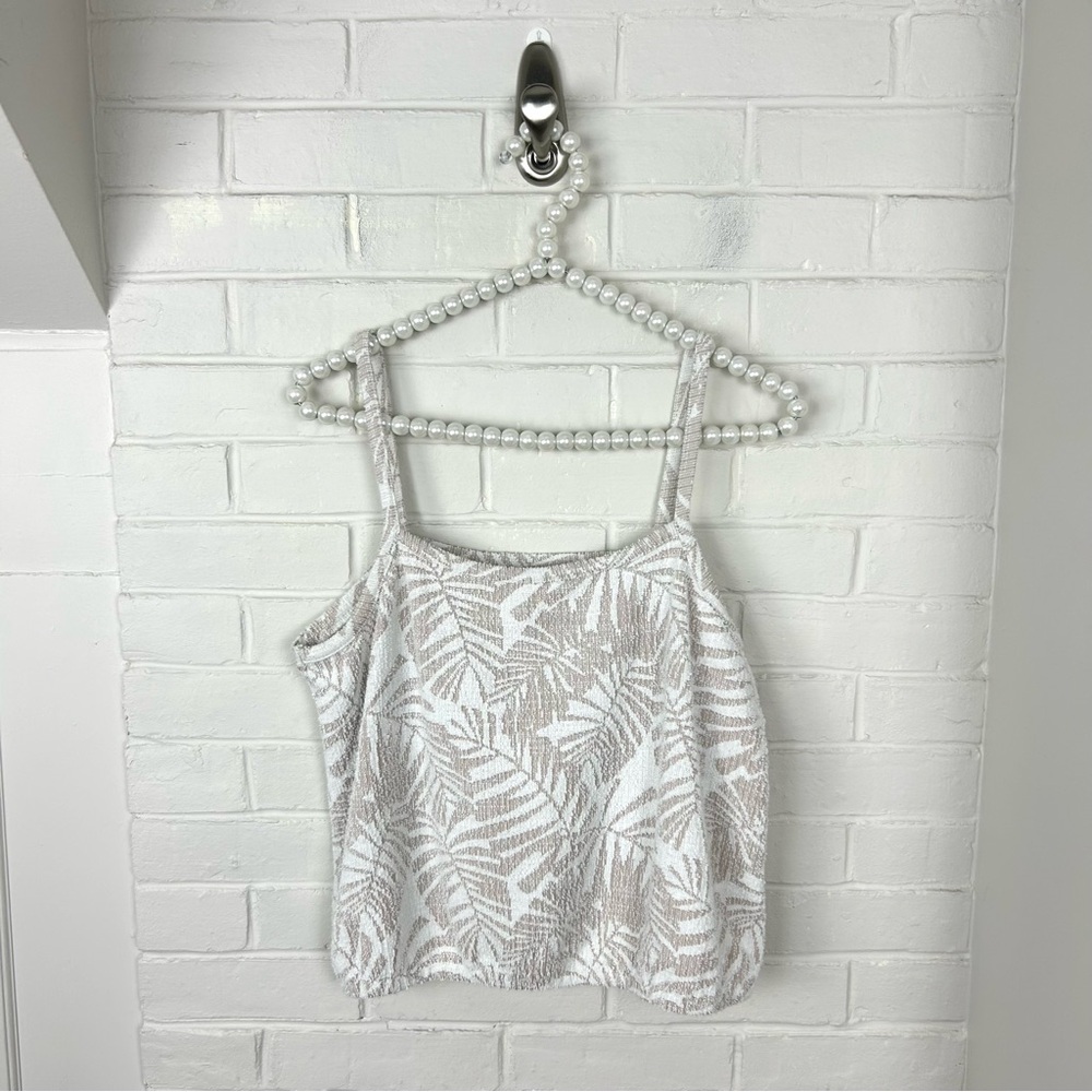 LOFT Neutral Nubby Knit Palm Leaf Patterned Tank Top Size M